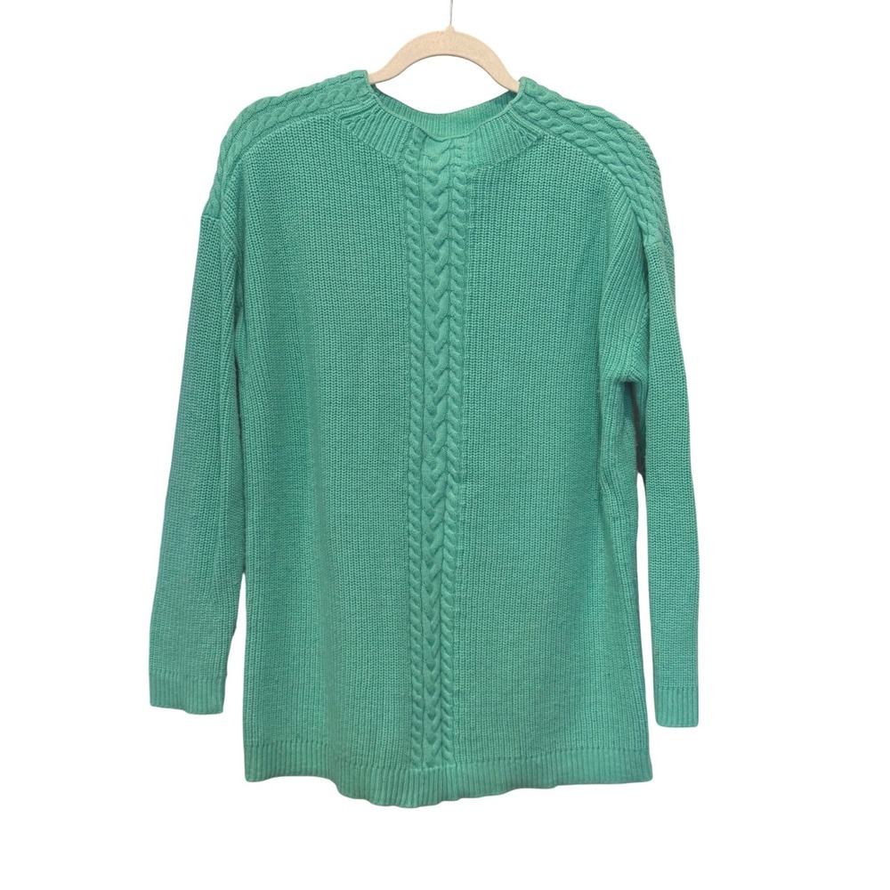 Talbots Cable Knit Sweater Tunic Lambs Wool Large Mint Green Ribbed Sweater